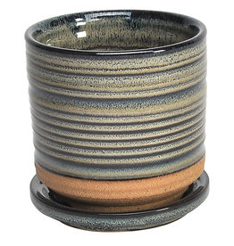 Ellora Planter with Attached Saucer Slate 4.5"