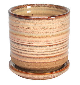 Ellora Planter with Attached Saucer Taupe 4.5"