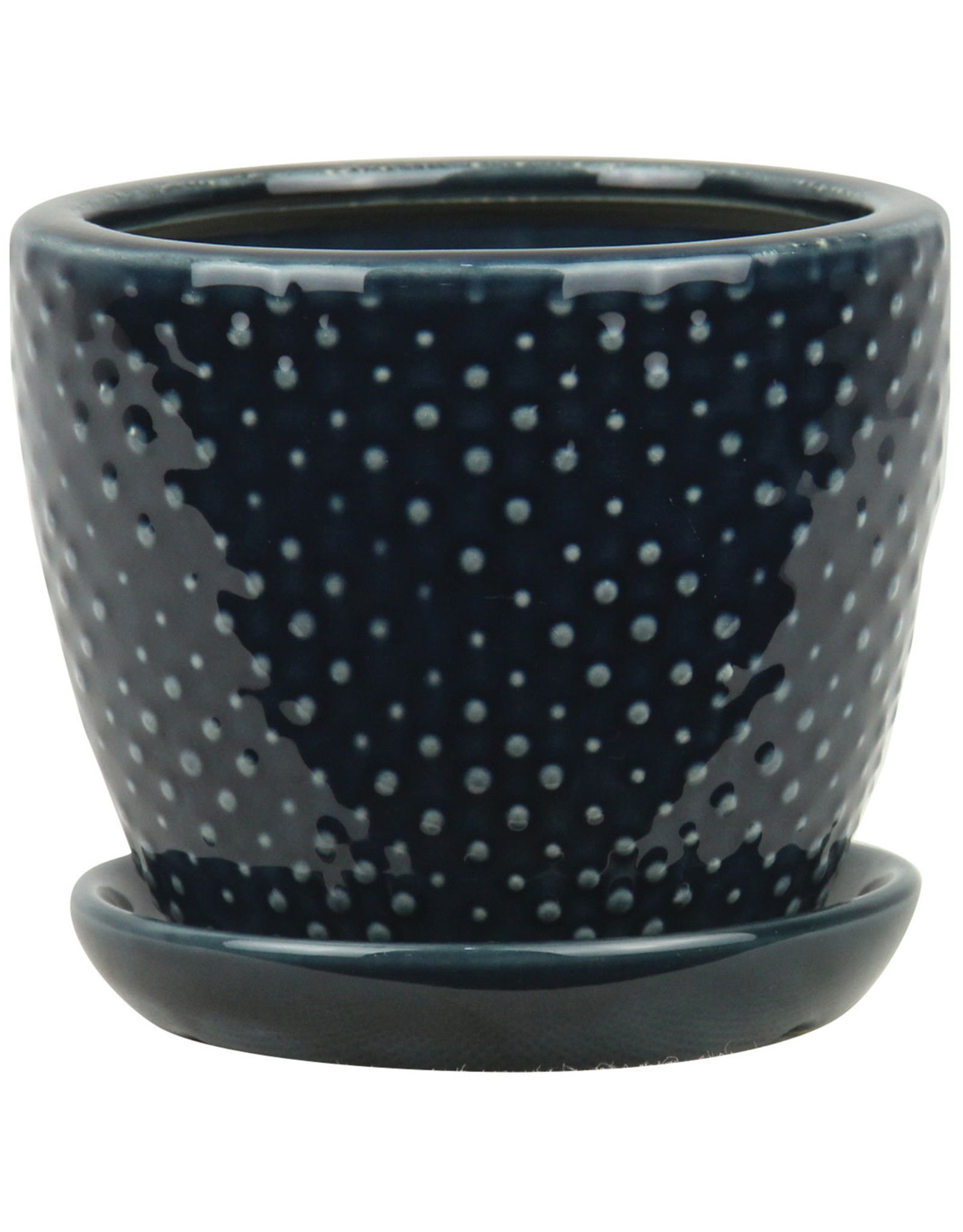 8" Classic Dot Planter w/Attached saucer Ebony