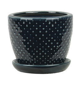 8" Classic Dot Planter w/Attached saucer Ebony