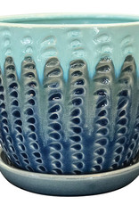 Pompeii Planter with Attached Saucer Lagoon 8"