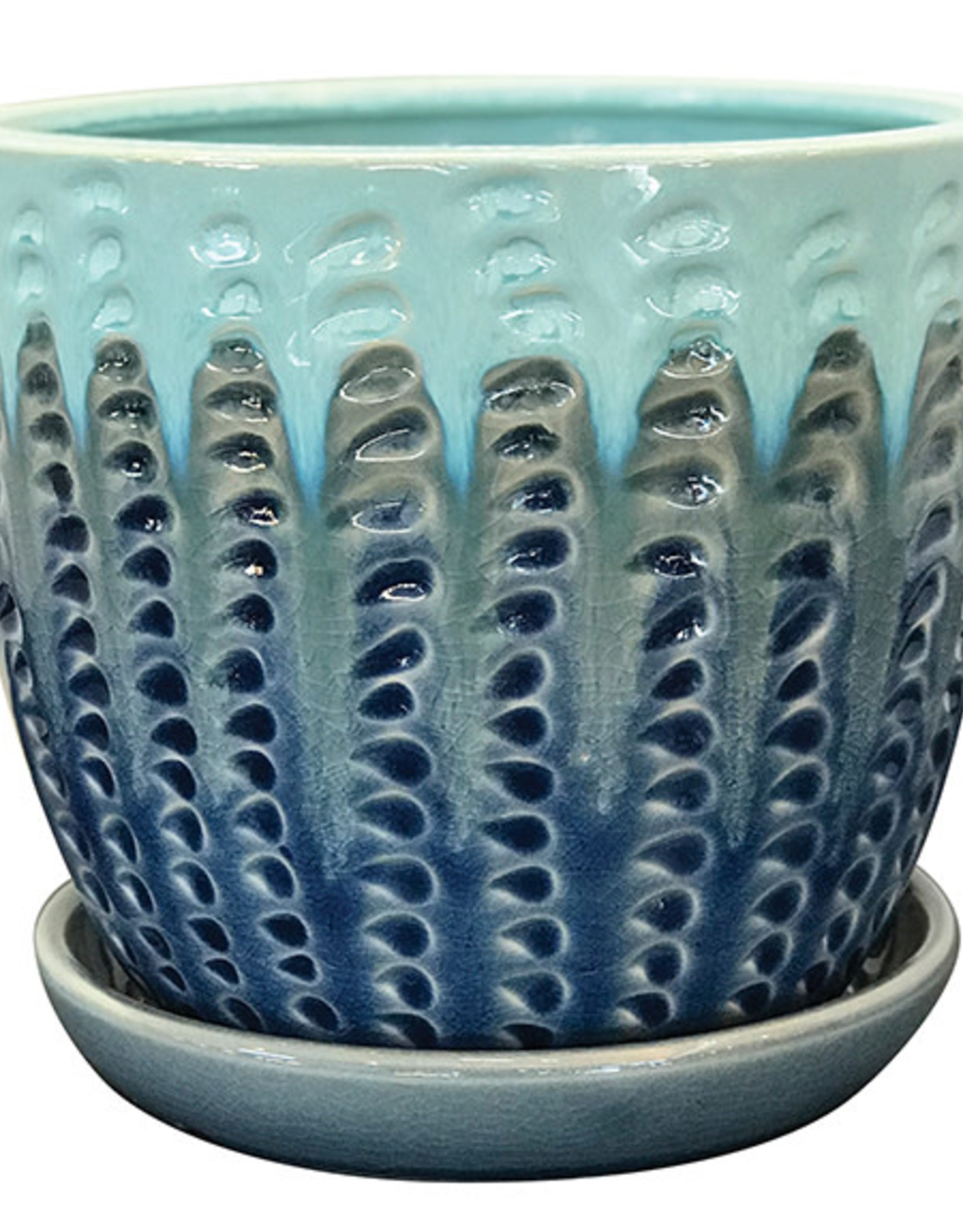 Pompeii Planter with Attached Saucer Lagoon 8"