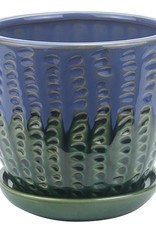 Pompeii Planter with Attached Saucer Turkish Blue 6"