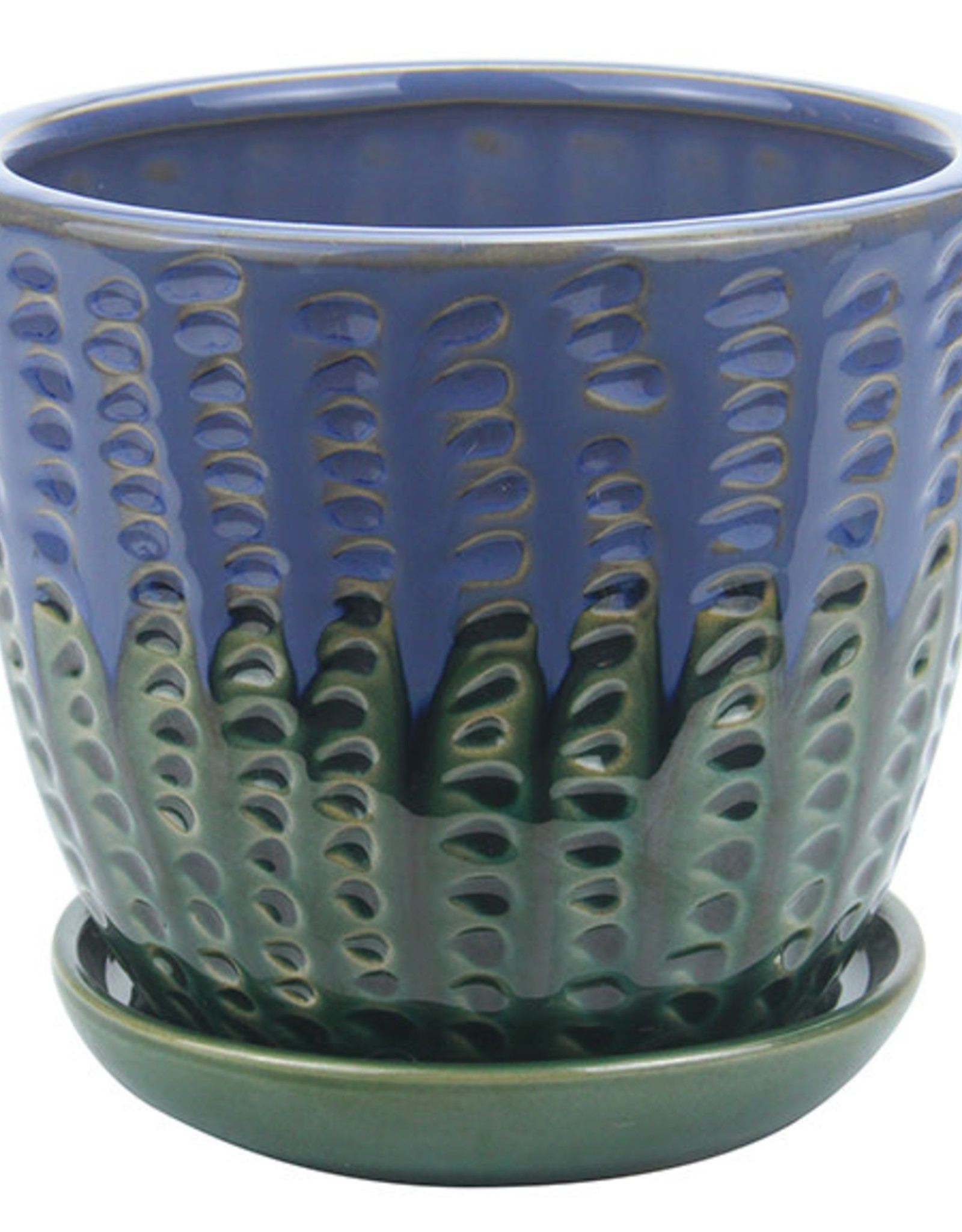 Pompeii Planter with Attached Saucer Turkish Blue 6"