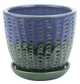 Pompeii Planter with Attached Saucer Turkish Blue 6"