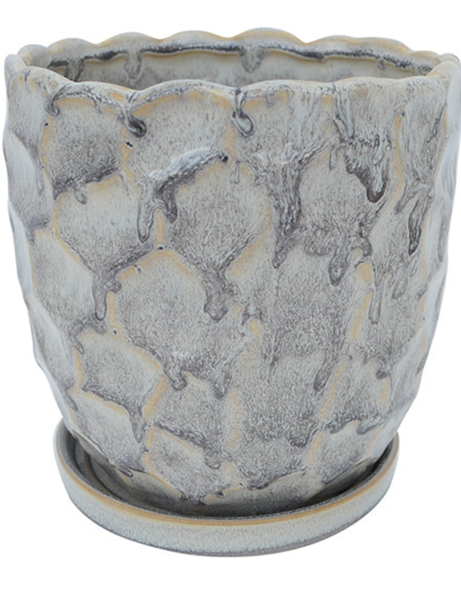 Morrocroft Egg Pot with Attached Saucer - 3 Designs - Storm 3.25"