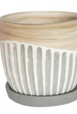 Alise Planter with Attached Saucer Tan/Grey 4"