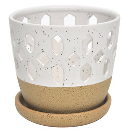 Arabesque Orchid Pot with Attached Saucer White Sand 7.5"