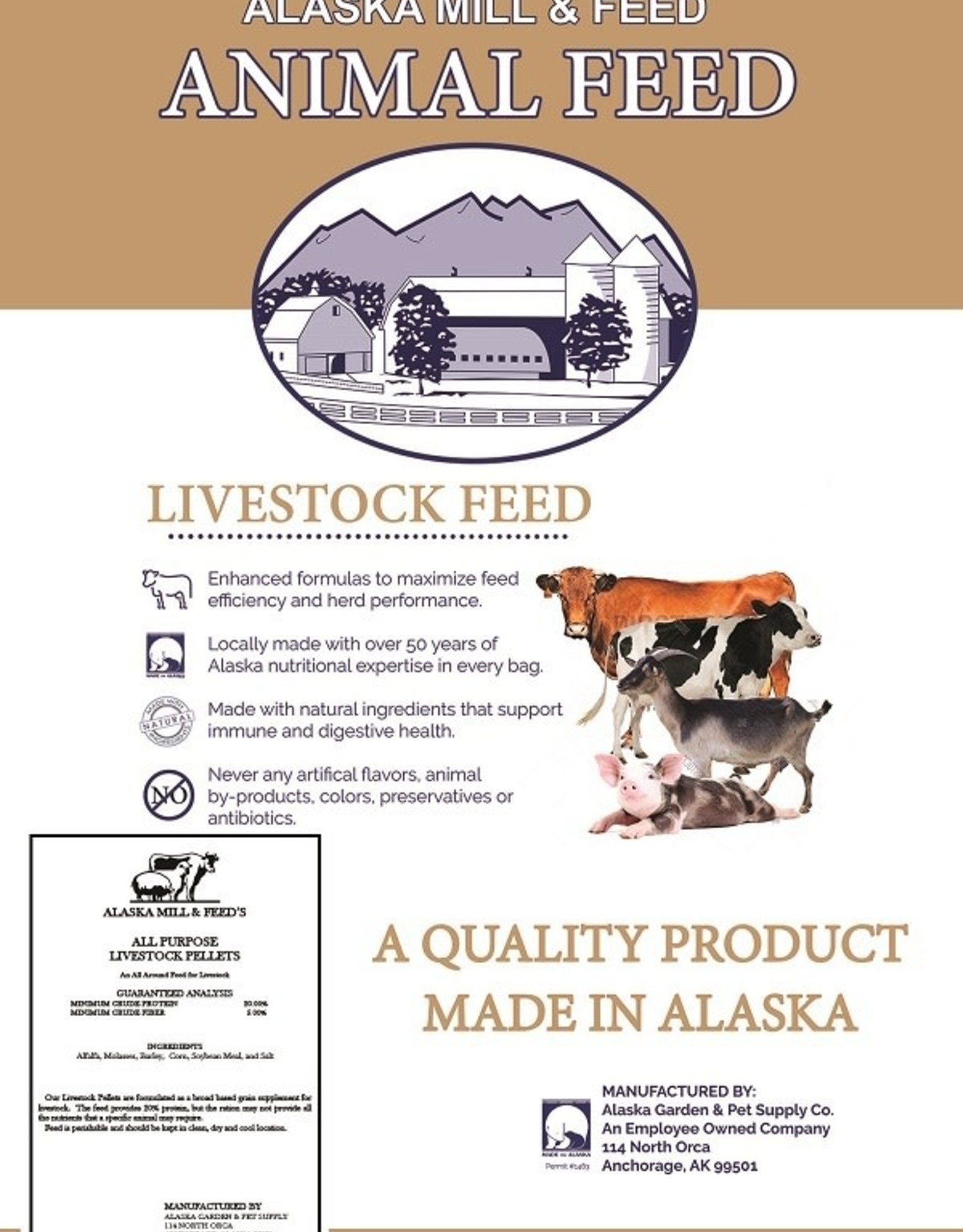 Alaska Mill and Feed All Purpose Livestock Pellets 50lb AMF