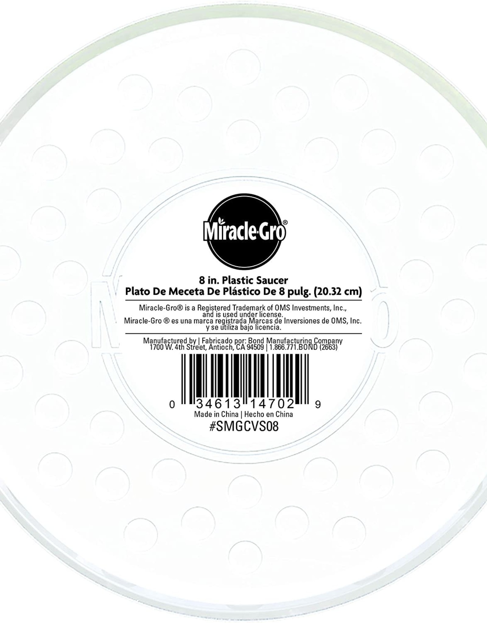 SCOTTS MIRACLE GRO PROD Miracle-Gro 8" Plastic Saucer, Clear - Wagon Wheel