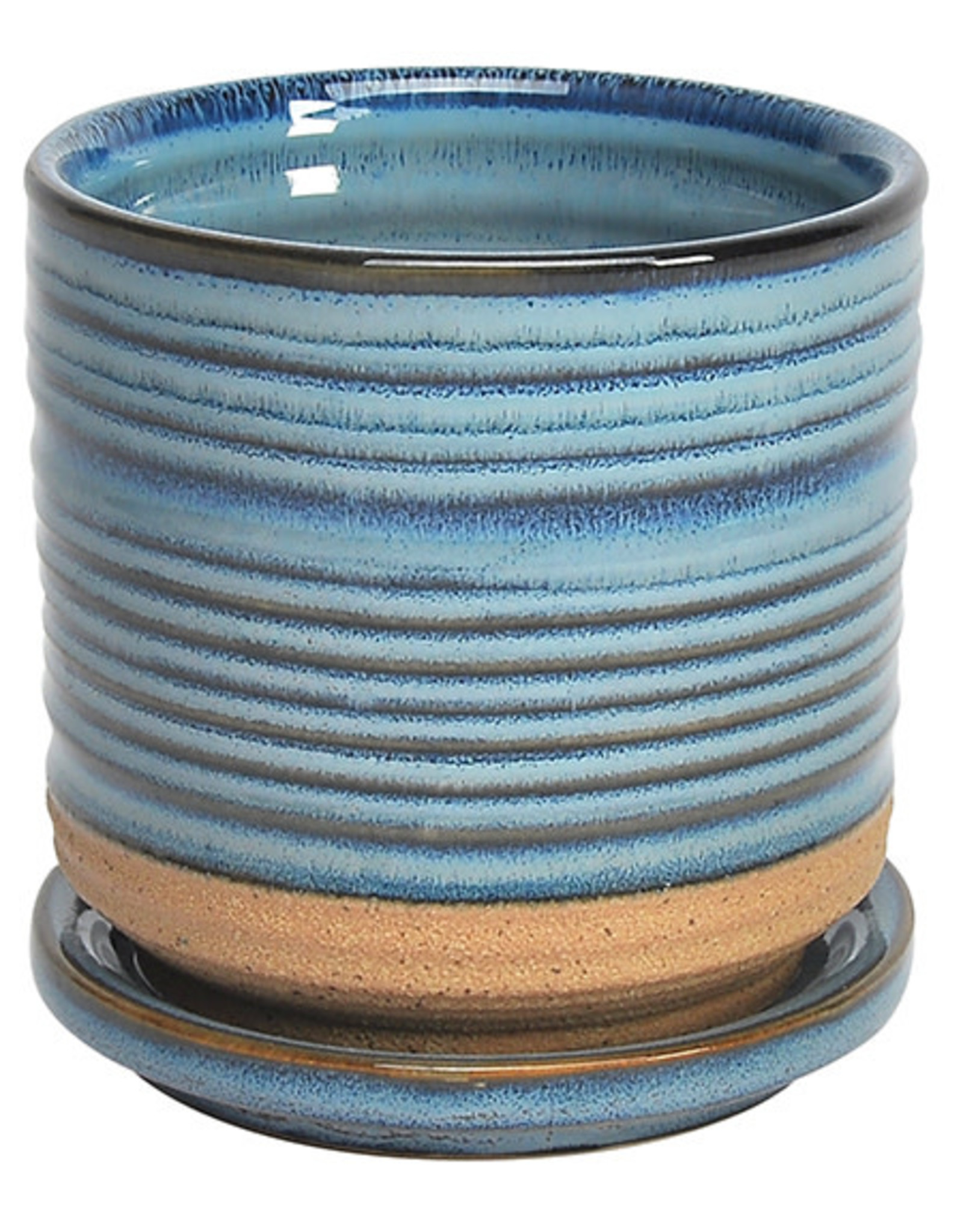 Ellora Planter with Attached Saucer Sapphire 6.75"
