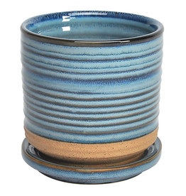 Ellora Planter with Attached Saucer Sapphire 6.75"