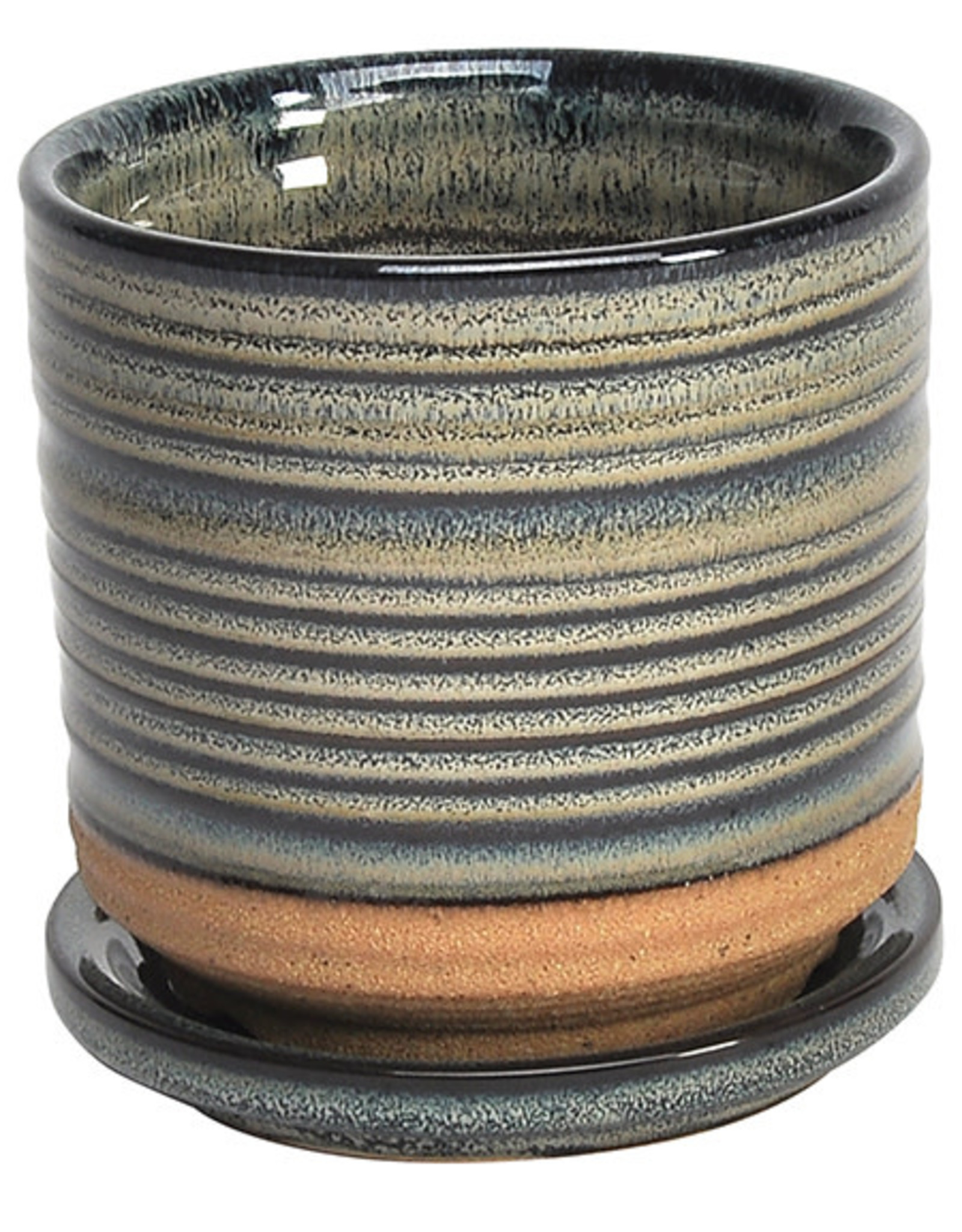 Ellora Planter with Attached Saucer Slate 6.75"