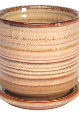 Ellora Planter with Attached Saucer Taupe 6.75"