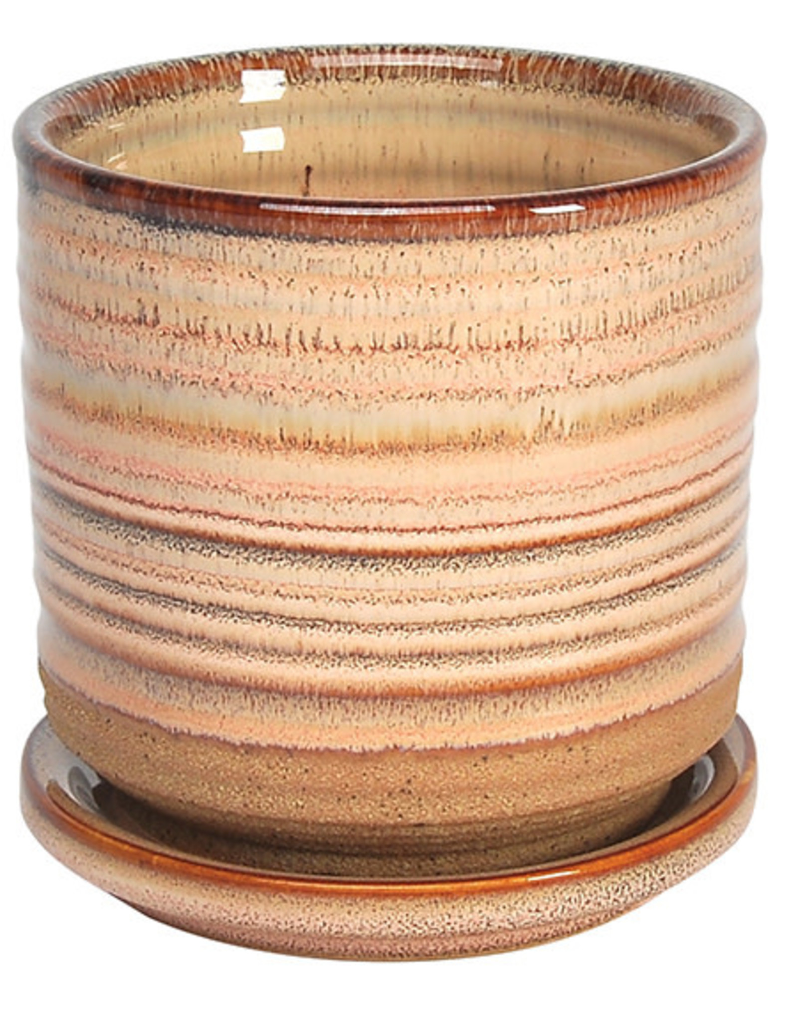 Ellora Planter with Attached Saucer Taupe 6.75"
