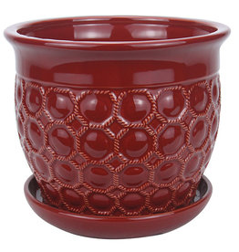 Oxford Planter with Attached Saucer Scarlet 8"