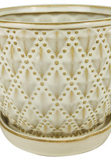 Beaded Diagonal Planter with Attached Saucer White 10.25"