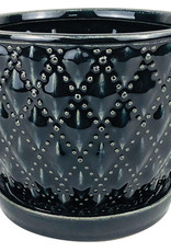 Beaded Diagonal Planter with Attached Saucer Black 5.5"
