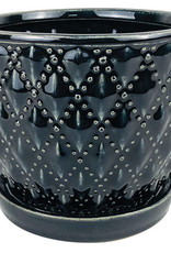 Beaded Diagonal Planter with Attached Saucer Black 10.25"