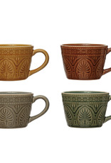 Debossed Stoneware Mug, Crackle Glaze, 4 Colors 12 oz