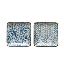 Square Hand-Painted Stoneware Plate, 2 Styles 4.25"