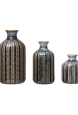 Embossed Stoneware Vase 7" high