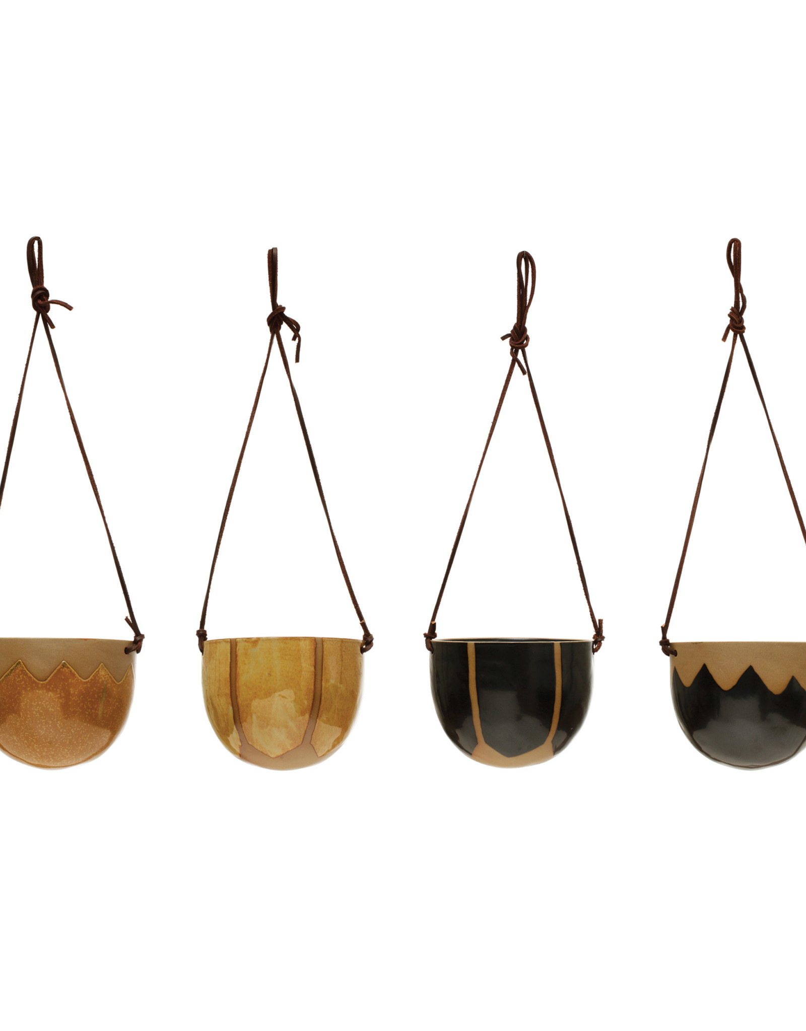 Stoneware Planter with Rope, 2 Colors, 2 Styles 6 3/4"