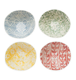 Hand-Painted Debossed Stoneware Bowl, 4 Styles 7"