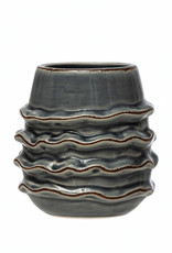 Stoneware Ruffled Planter Blue 4"