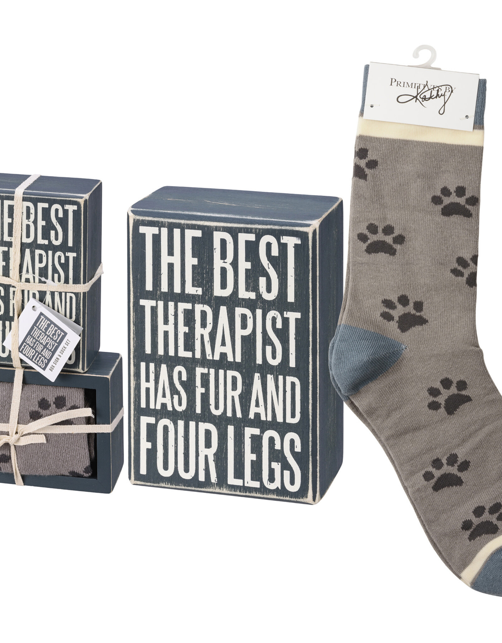Box Sign & Sock Set - The Best Therapist Has Fur