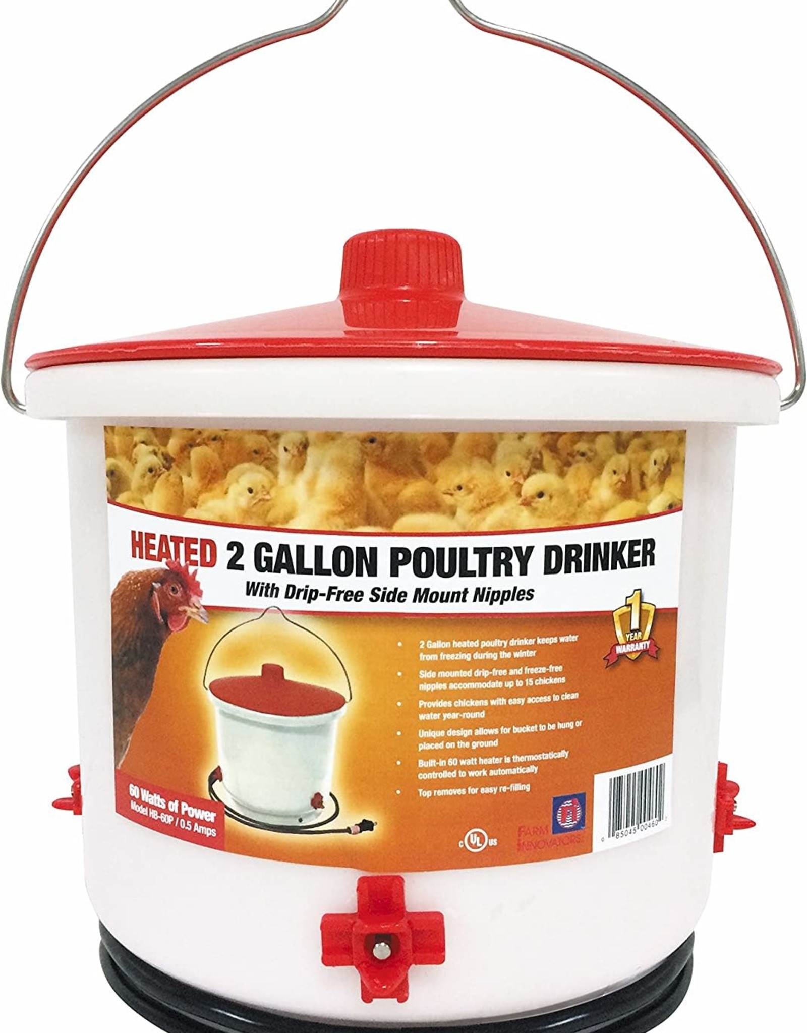 Farm Innovators HEATED POULTRY DRINKER-2 GAL, 60 WATTS with nipples