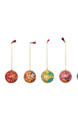 Hand-Painted Paper Mache Ball Ornament with Florals, Multi Color, 6 Styles 3" Round, Sold Individually