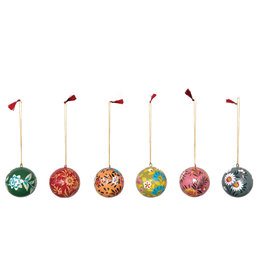 Hand-Painted Paper Mache Ball Ornament with Florals, Multi Color, 6 Styles 3" Round, Sold Individually