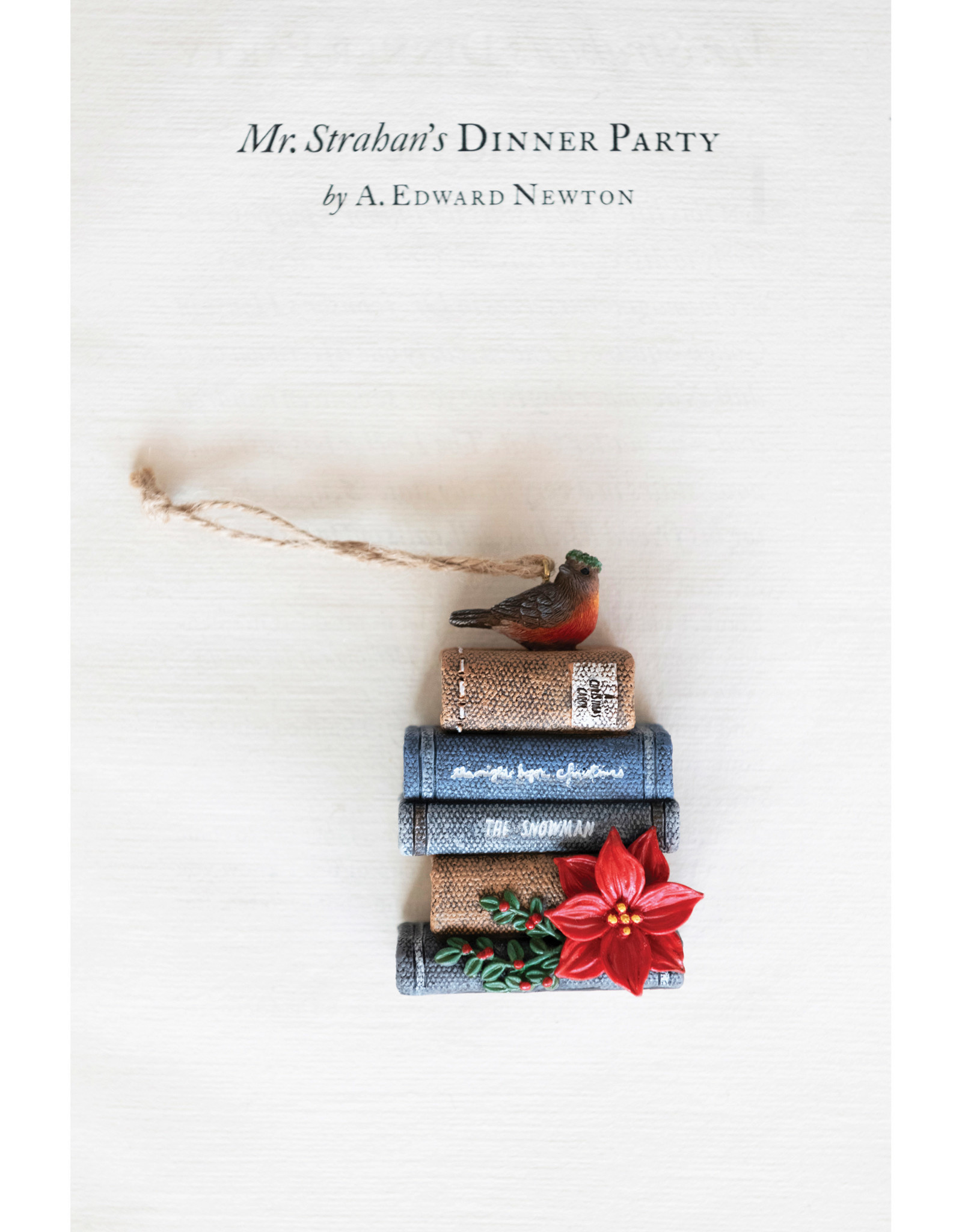 Resin Books Ornament with Bird and Poinsettia  3-3/4"H
