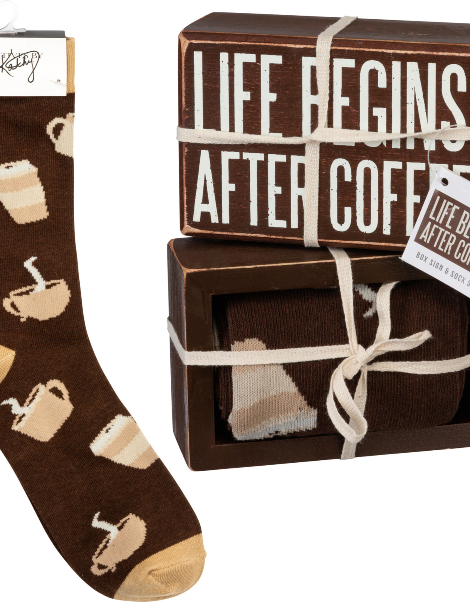 Box Sign & Sock Set - Life Begins After Coffee