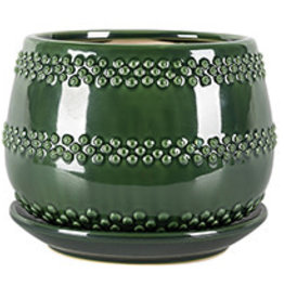 Seneca Planter with Attached Saucer - Emerald 7" x 5.75"