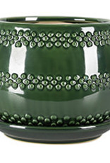 Seneca Planter with Attached Saucer - Emerald 7" x 5.75"