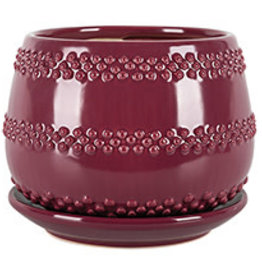 Seneca Planter with Attached Saucer - Ruby 7" x 5.75"