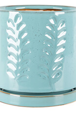 Janna Cylinder Pot with Attached Saucer - Celedon 6" x 6.25"