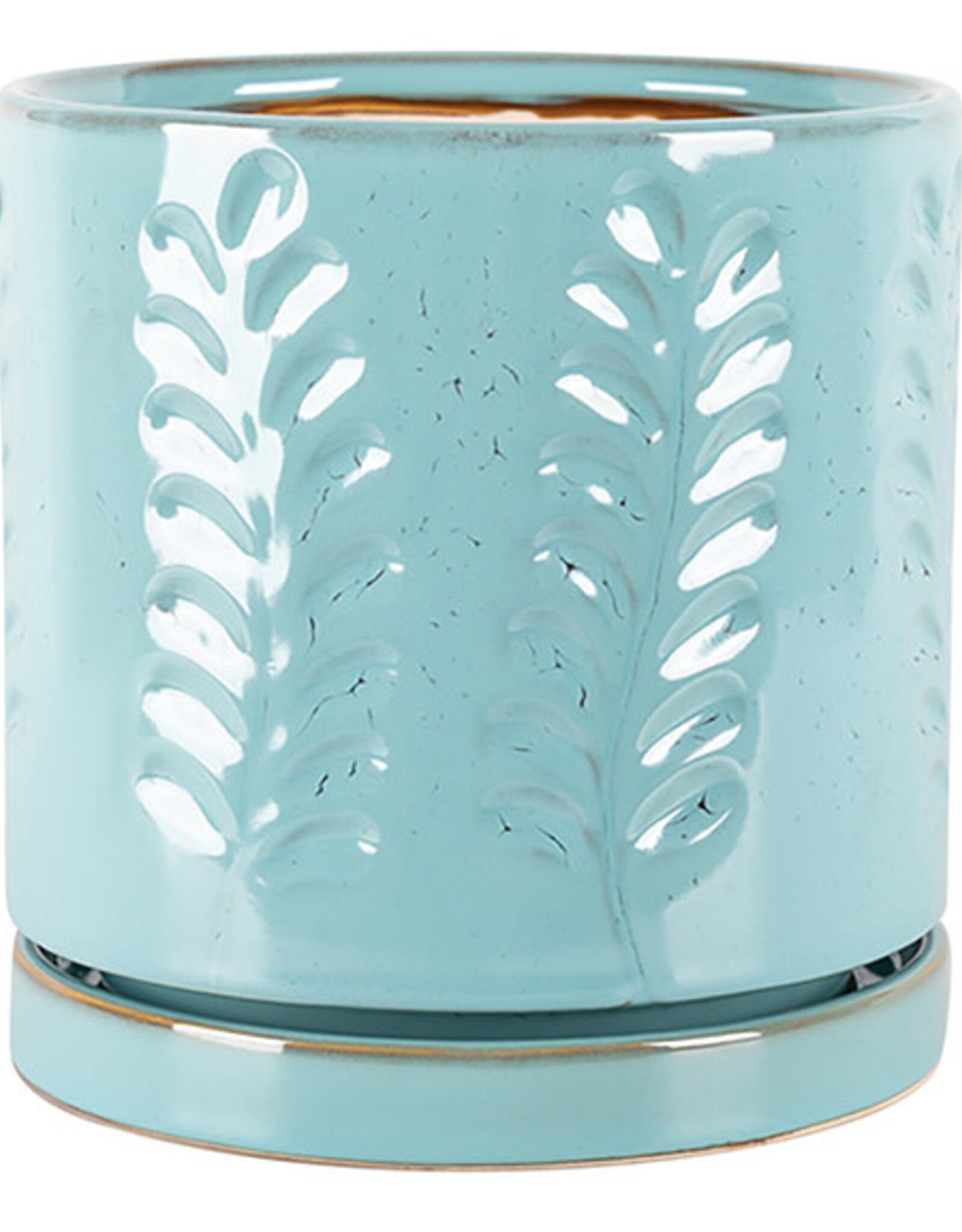Janna Cylinder Pot with Attached Saucer - Celedon 6" x 6.25"