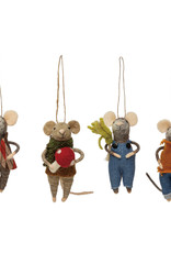 Wool Felt Gardening Mouse Ornament, Multi Color, 4 Styles 5"H