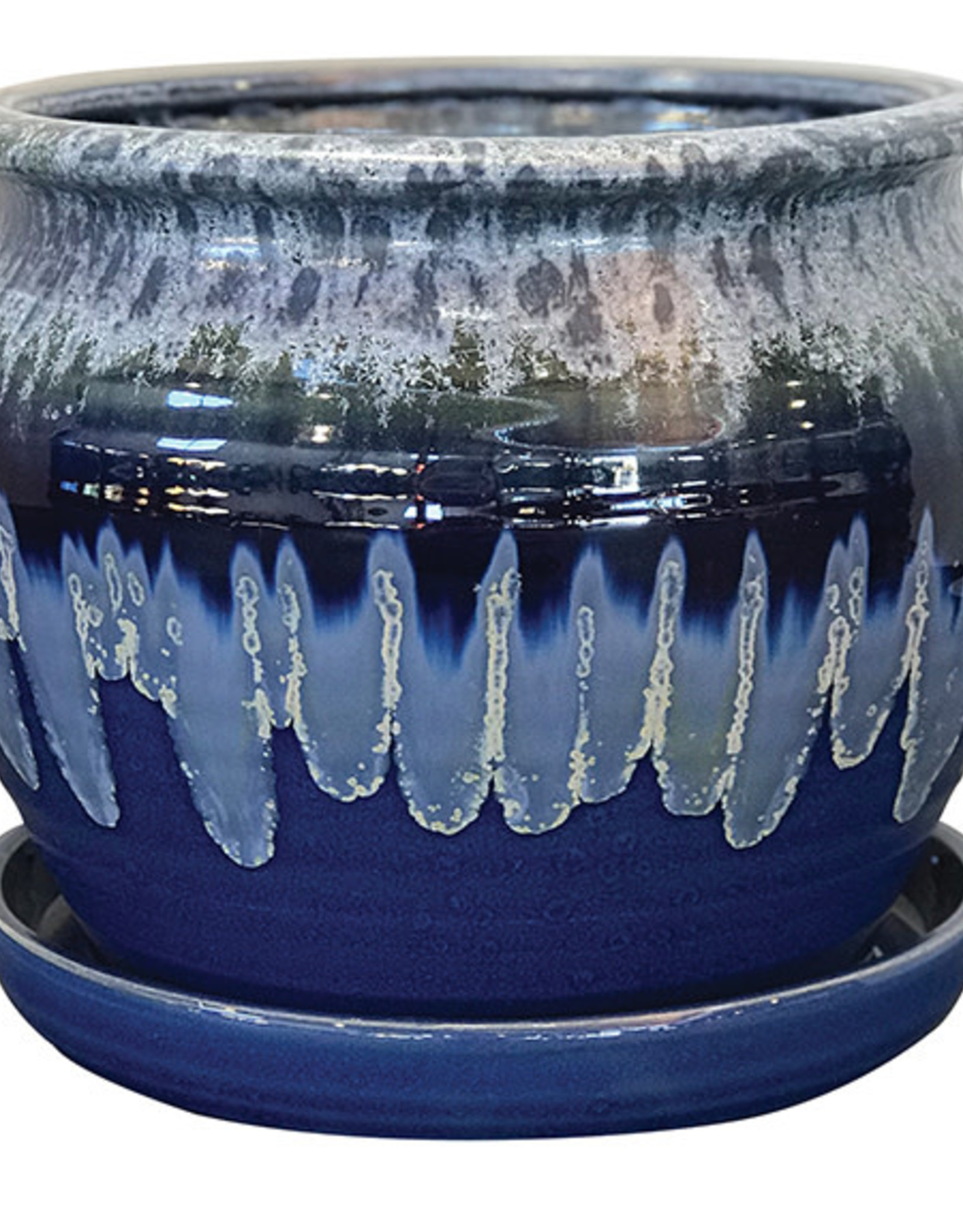 Archdale Planter with Attached Saucer - Ocean 8.25" x 7"