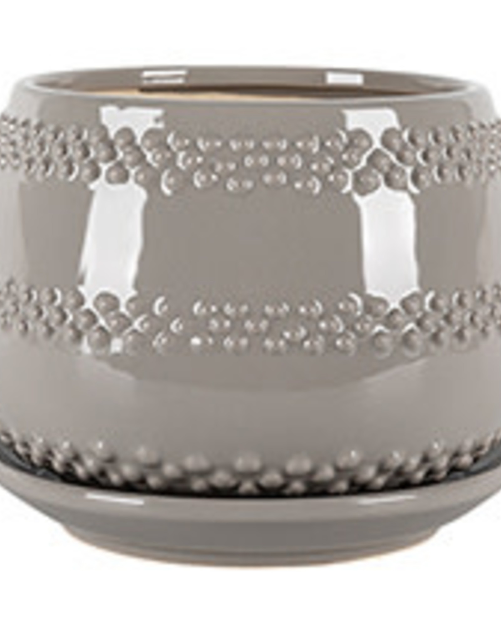 Seneca Planter with Attached Saucer - Light Grey 5" x 4.25"
