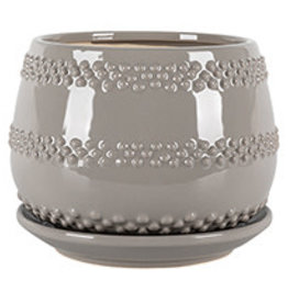 Seneca Planter with Attached Saucer - Light Grey 5" x 4.25"