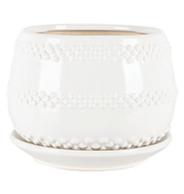 Seneca Planter with Attached Saucer - White 7" x 5.75"