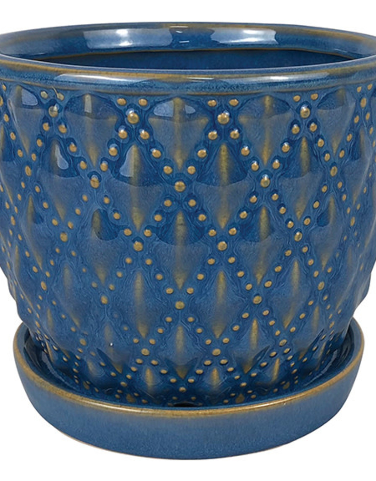 Beaded Diagonal Planter with Attached Saucer - Tourmaline 5.5"x4.75"