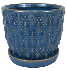 Beaded Diagonal Planter with Attached Saucer - Tourmaline 5.5"x4.75"