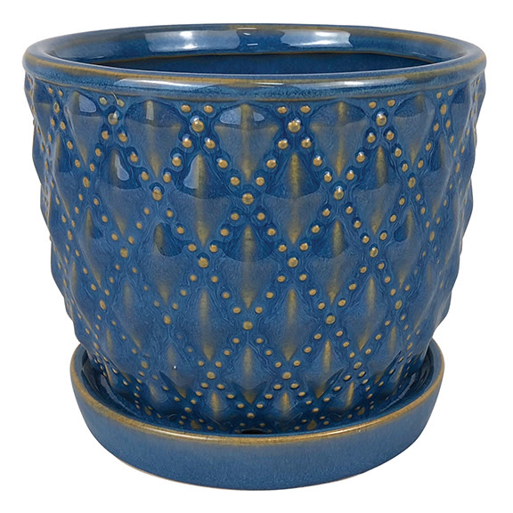 Beaded Diagonal Planter with Attached Saucer Tourmaline 5.5"x4.75