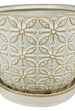 Leafy Scroll Planter with Attached Saucer - White 7.5" x 6.75"