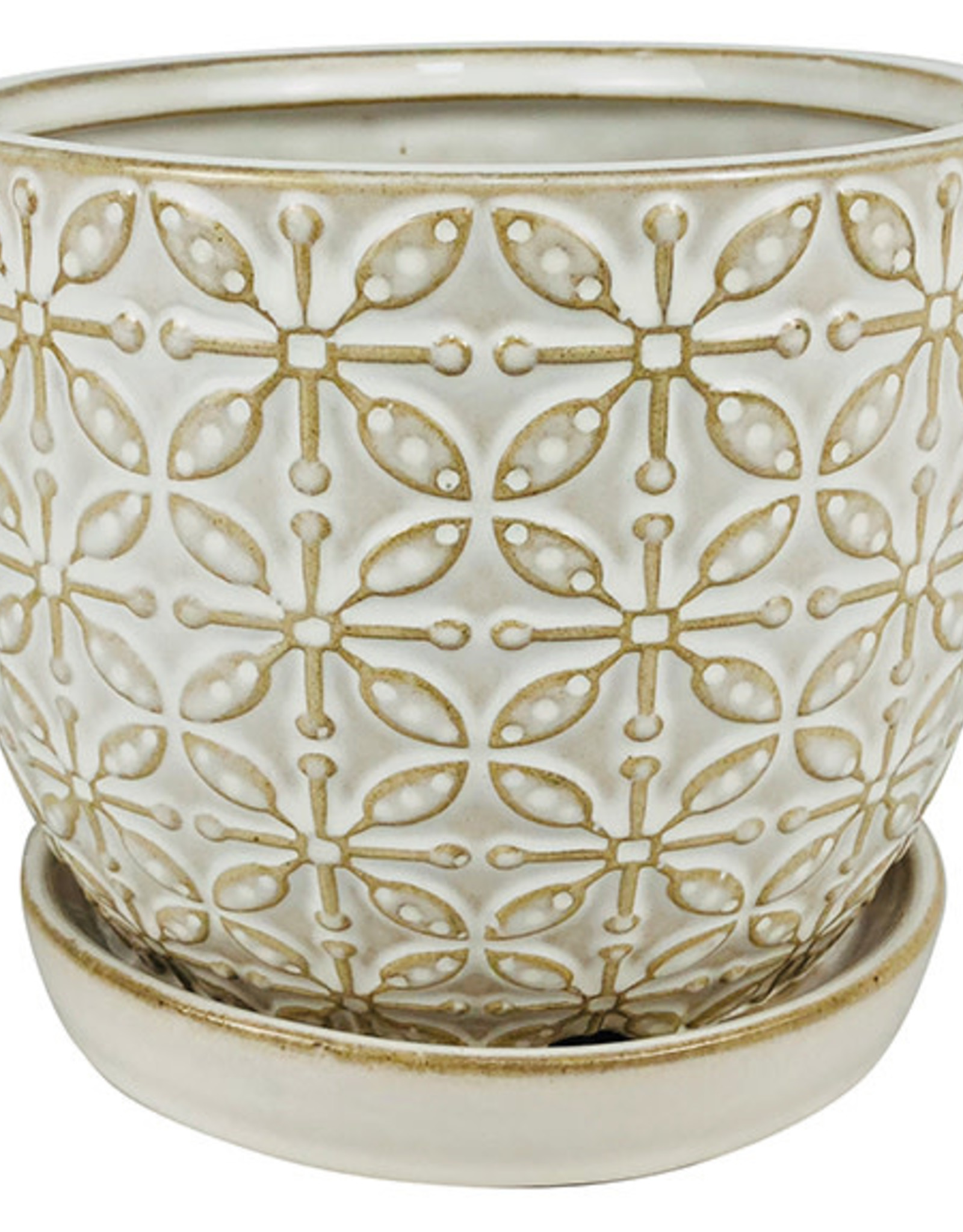 Leafy Scroll Planter with Attached Saucer - White 7.5" x 6.75"